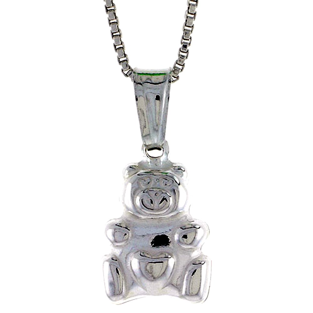 STERLING SILVER SMALL TEDDY BEAR PENDANT HOLLOW ITALY 1/2 INCH (13 MM) TALL