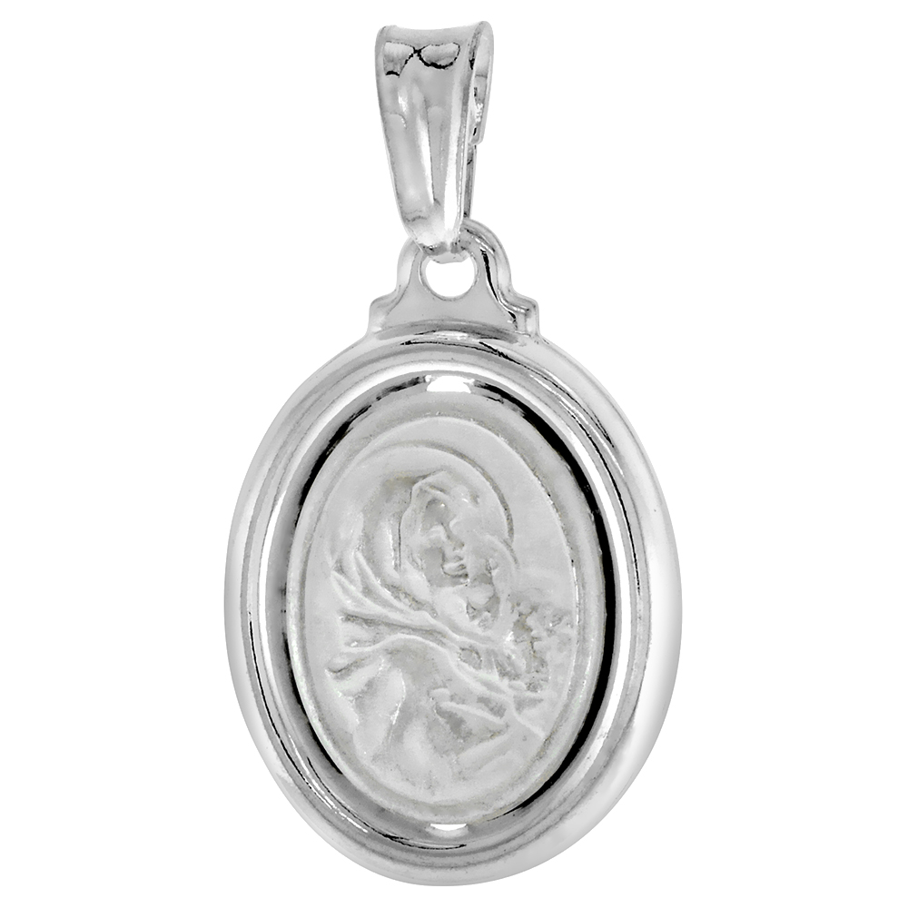 STERLING SILVER MARY AND JESUS MEDAL HOLLOW ITALY 3/4 INCH (19 MM) TALL NO CHAIN
