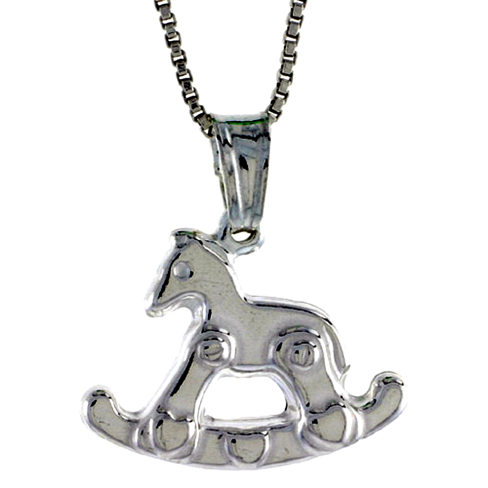 STERLING SILVER ROCKING HORSE PENDANT HOLLOW ITALY 9/16 INCH (15 MM) TALL