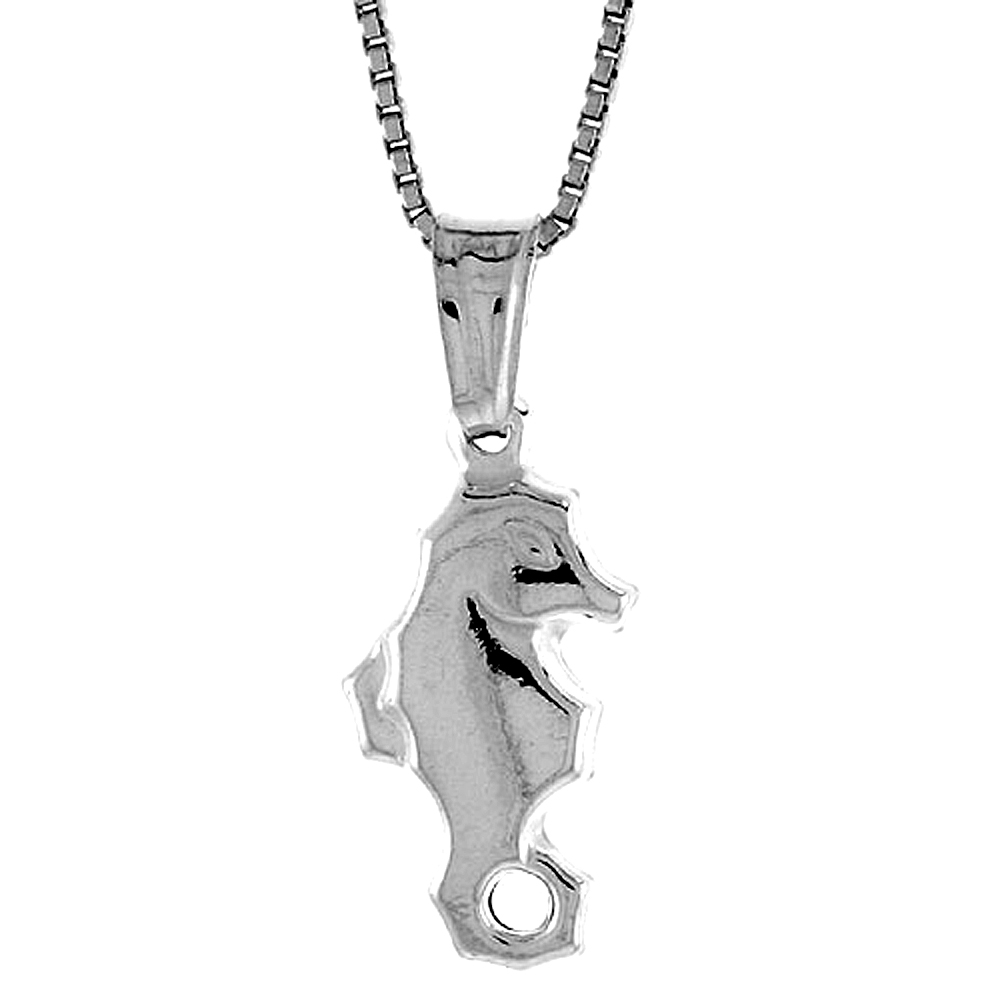 STERLING SILVER SMALL SEAHORSE PENDANT HOLLOW ITALY 5/8 INCH (16 MM) TALL