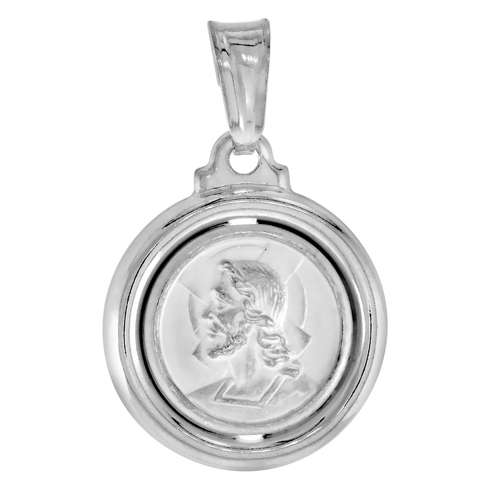STERLING SILVER JESUS MEDAL HOLLOW ITALY 5/8 INCH (17 MM) IN DIAMETER.