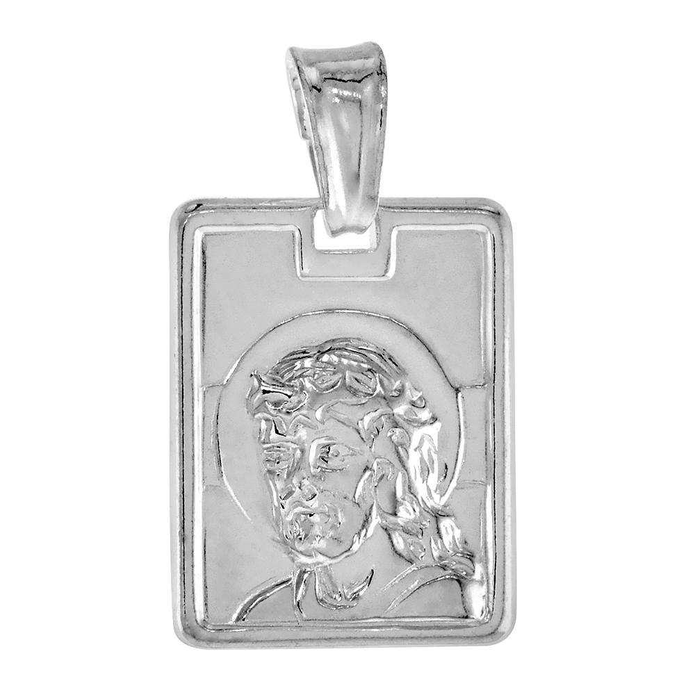 STERLING SILVER JESUS PENDANT RECTANGULAR ITALY 5/8 INCH (17 MM) TALL NO CHAIN