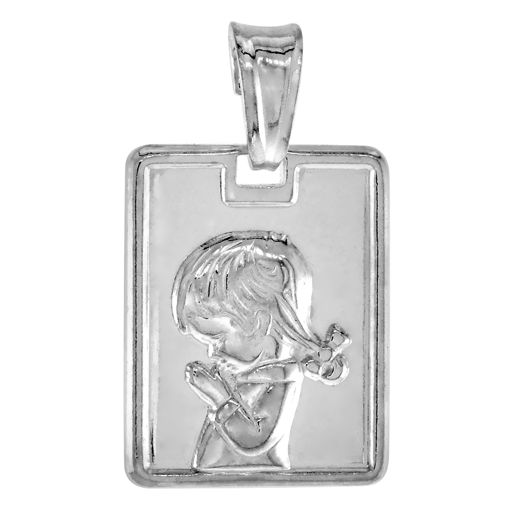 STERLING SILVER FEMALE PENDANT RECTANGULAR ITALY 5/8 INCH (17 MM) TALL NO CHAIN