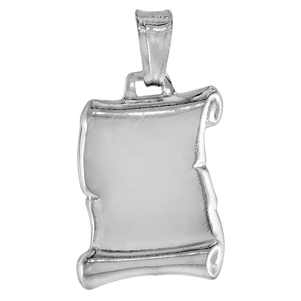 STERLING SILVER PLAIN SCROLL PENDANT HOLLOW ITALY 11/16 INCH (18 MM) TALL NO CHAIN