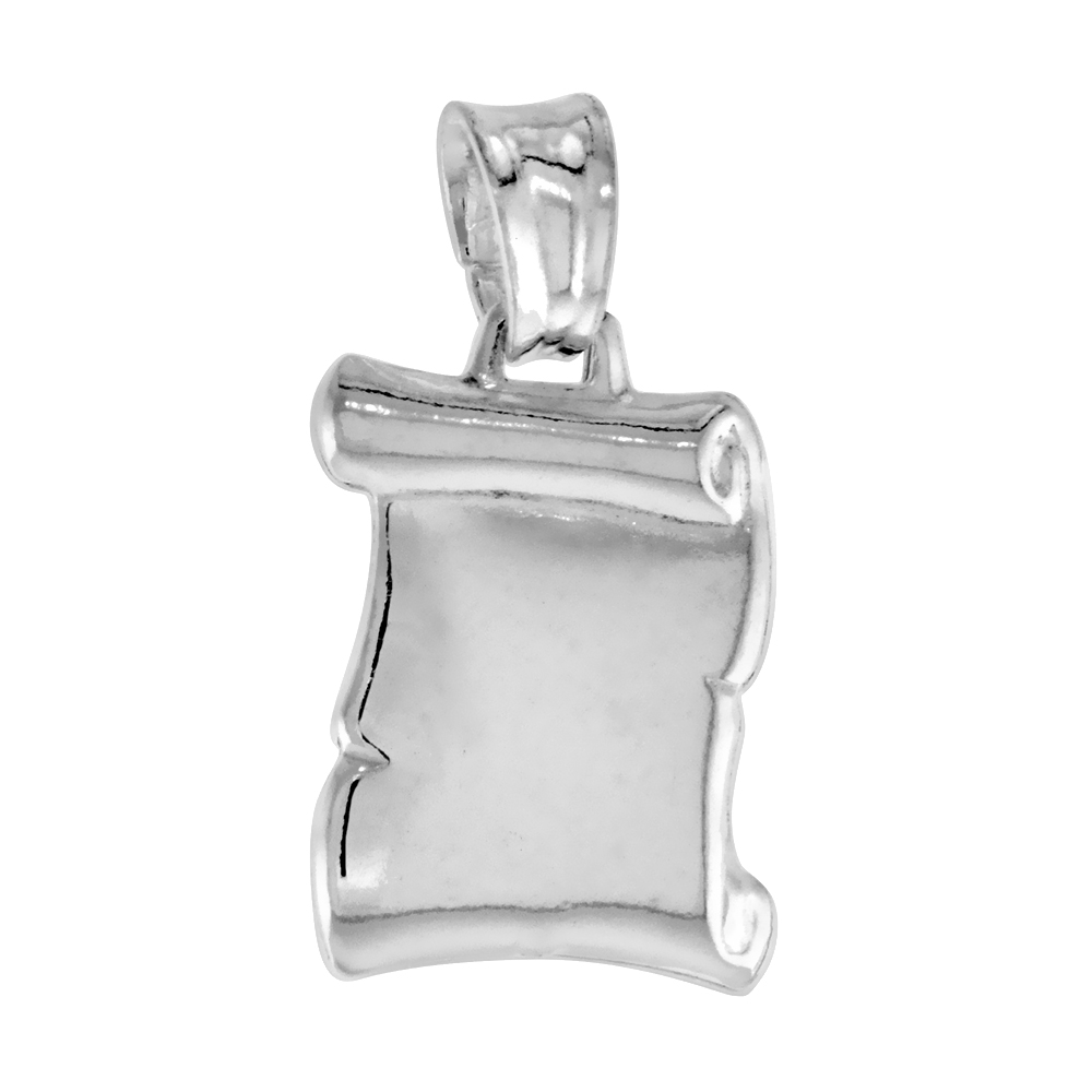 STERLING SILVER PLAIN SCROLL PENDANT HOLLOW ITALY 9/16 INCH (15 MM) TALL NO CHAIN