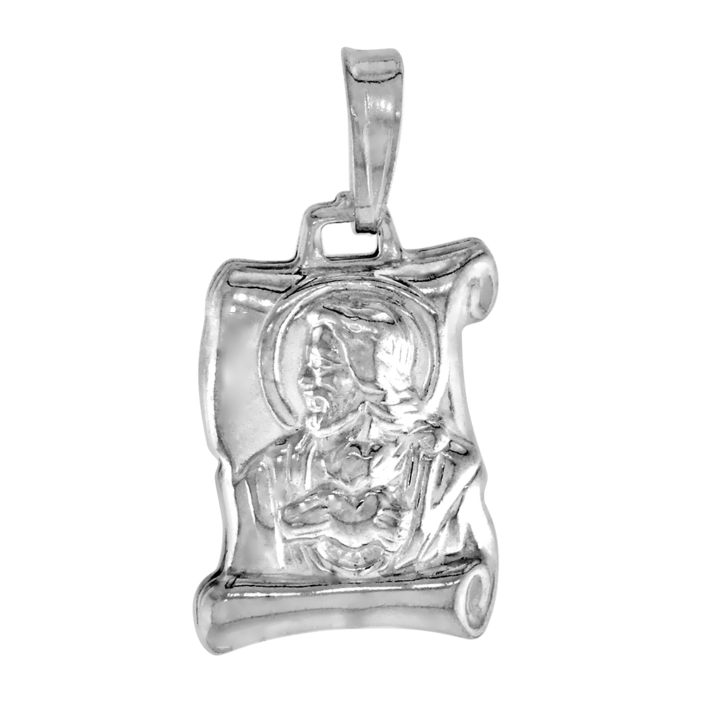 STERLING SILVER JESUS SCROLL PENDANT HOLLOW ITALY 9/16 INCH (15 MM) TALL NO CHAIN