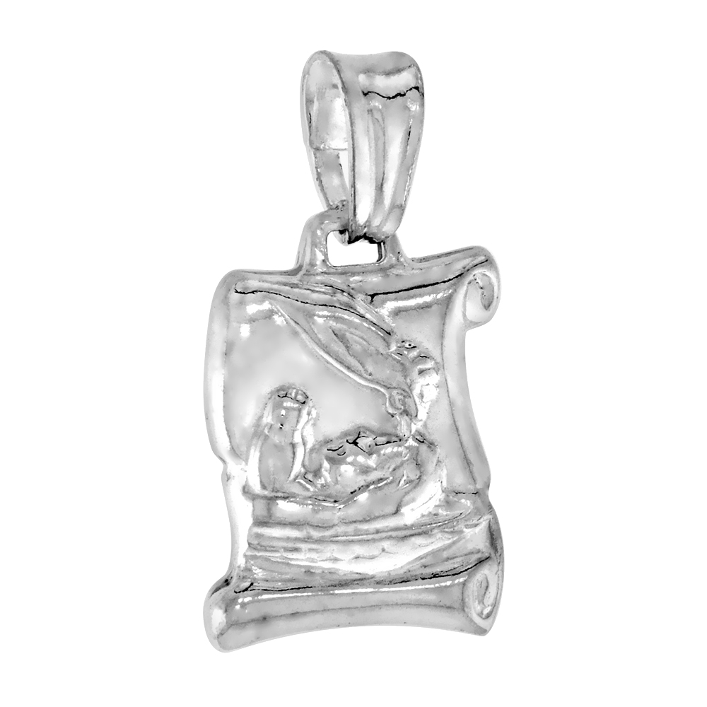 Sterling Silver Baptismal Certificate Pendant Hollow Italy 9/16 inch (15 mm) tall NO chain