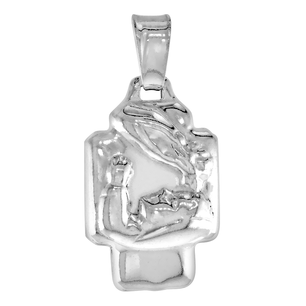 Sterling Silver Cross- Shaped Baptismal Pendant Hollow Italy 11/16 inch (18 mm) tall NO chain