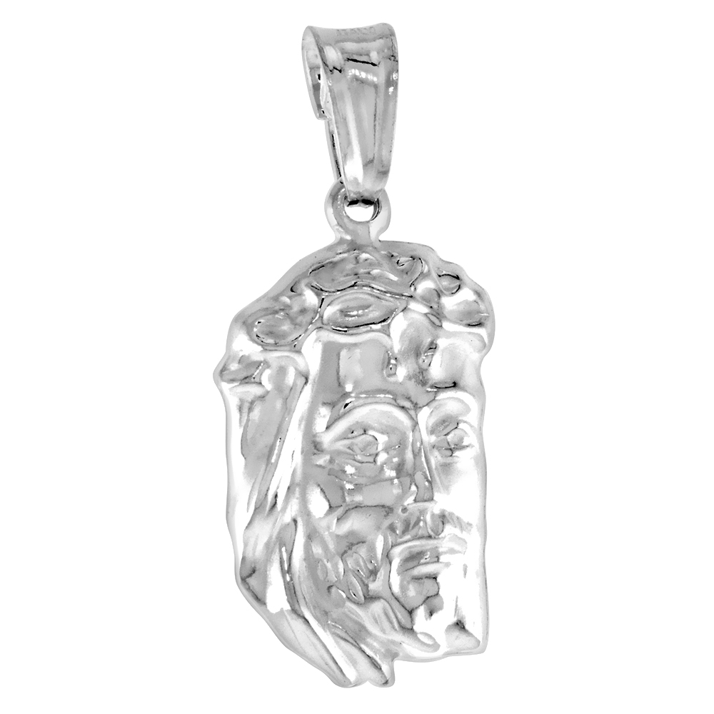 STERLING SILVER JESUS PENDANT HOLLOW ITALY 3/4 INCH (19 MM) TALL NO CHAIN