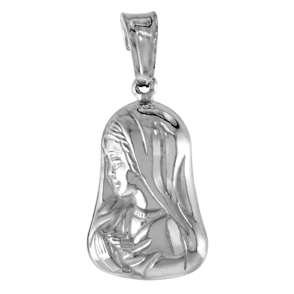 STERLING SILVER MOTHER MARY PENDANT HOLLOW ITALY 3/4 INCH (19 MM) TALL NO CHAIN