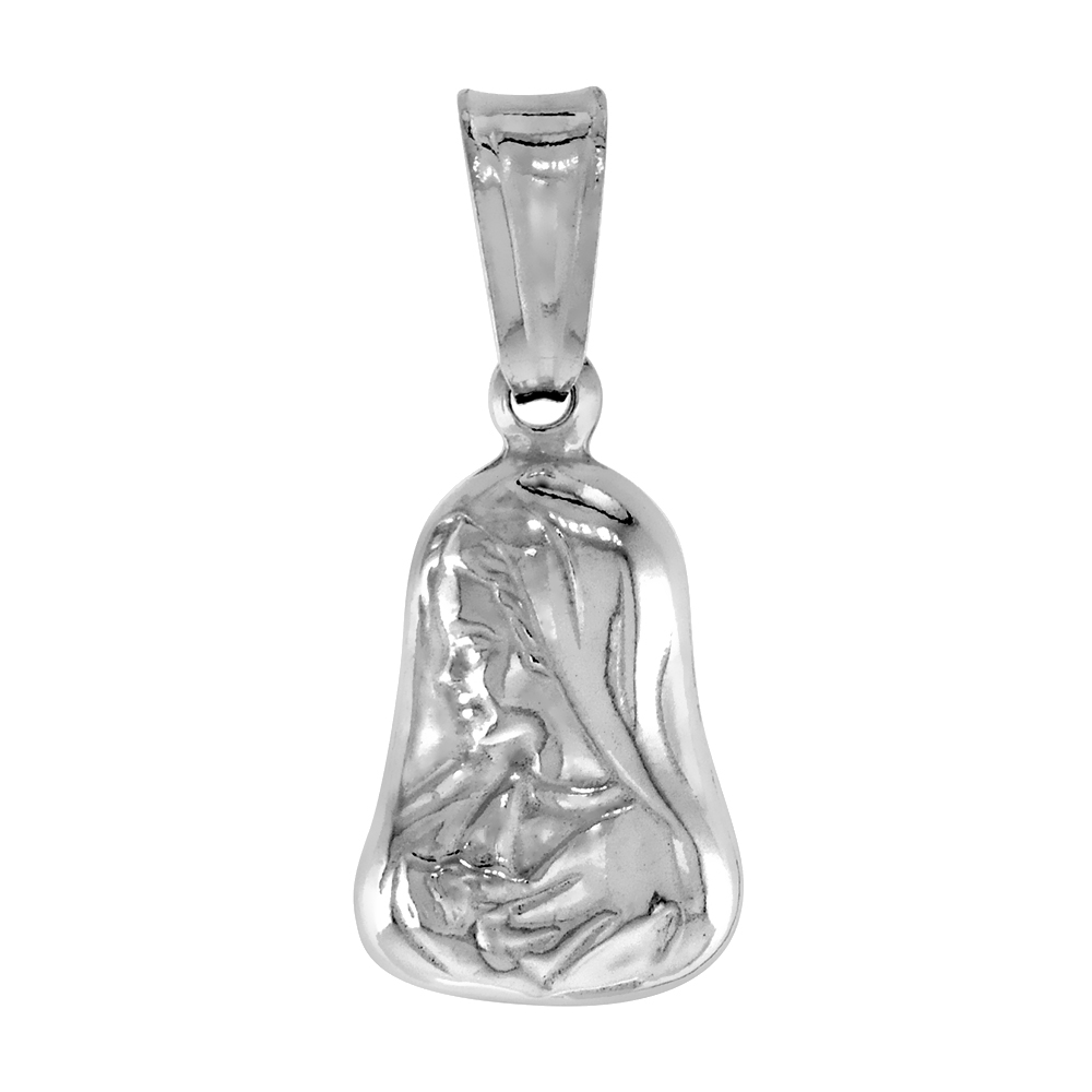 STERLING SILVER MOTHER MARY PENDANT HOLLOW ITALY 1/2 INCH (13 MM) TALL NO CHAIN