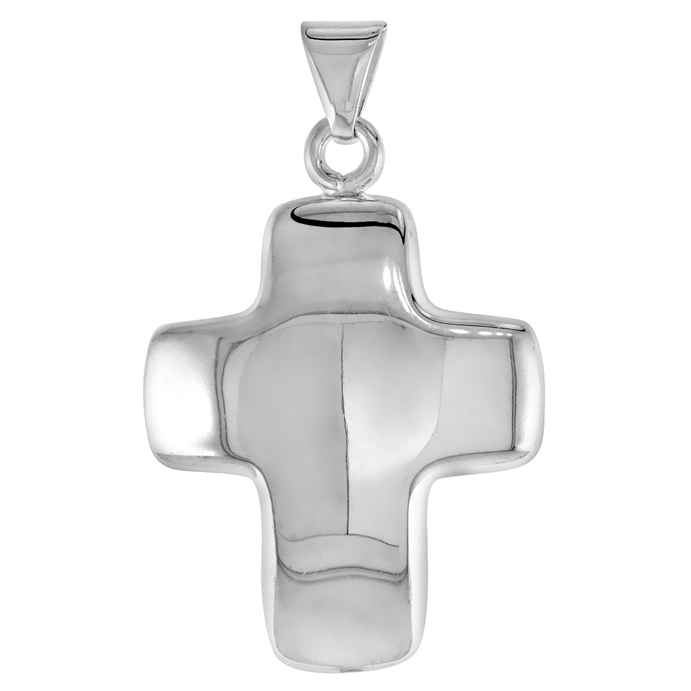 STERLING SILVER LARGE CROSS PENDANT HOLLOW ITALY 1 3/4 INCH (45 MM) TALL NO CHAIN