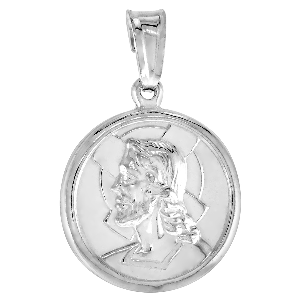 STERLING SILVER JESUS MEDAL HOLLOW ITALY 11/16 (18 MM) IN DIAMETER.