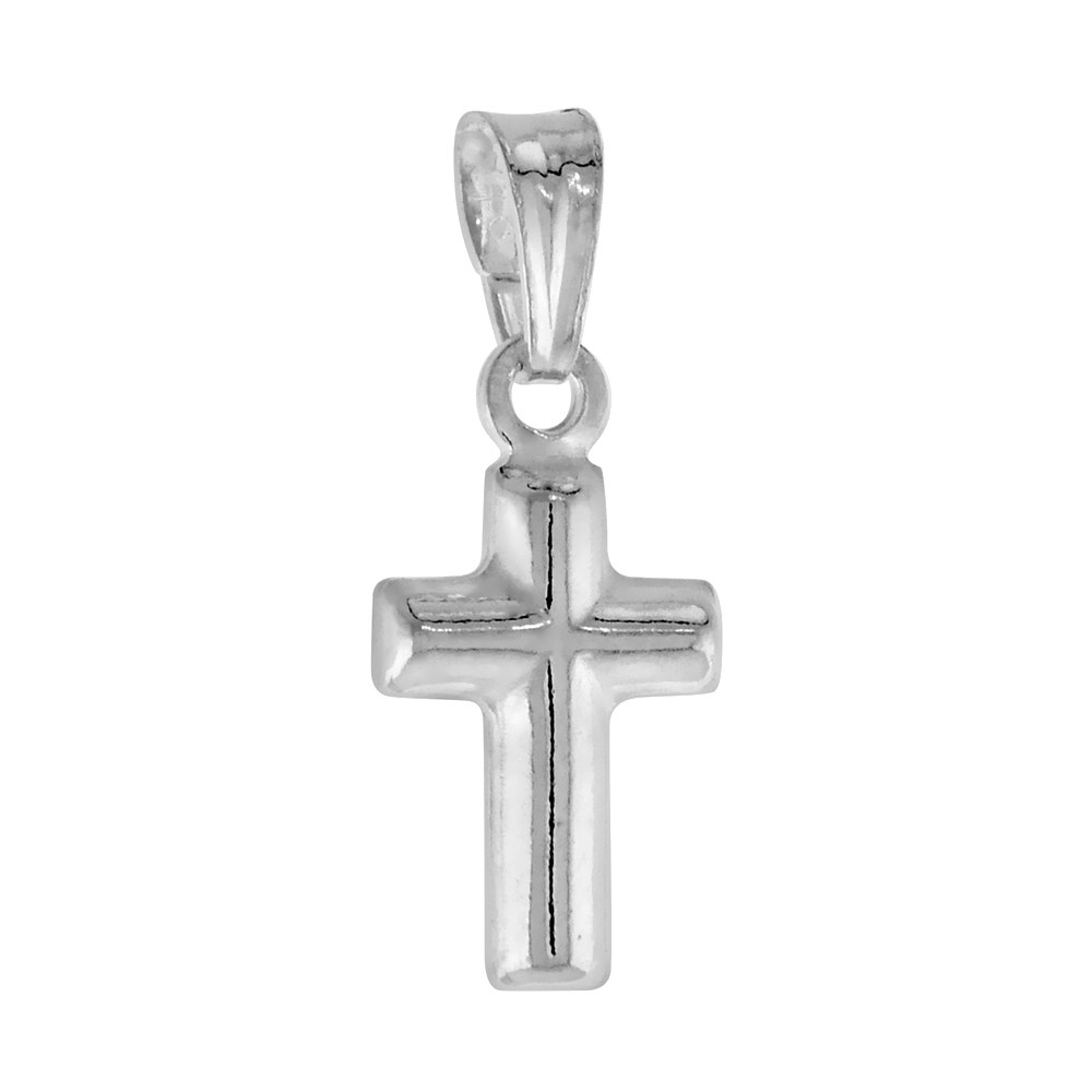 Sterling Silver Teeny Cross Pendant Hollow Italy 7/16 inch (11 mm) tall NO chain