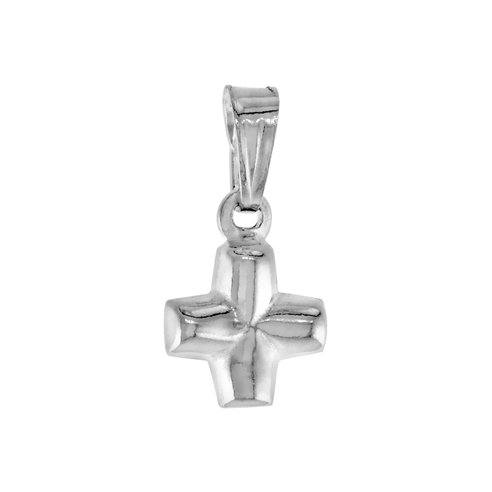 Sterling Silver Teeny Cross Pendant Hollow Italy 5/16 inch (8 mm) tall NO chain