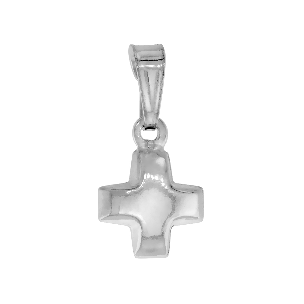 Sterling Silver Teeny Cross Pendant Hollow Italy 5/16 inch (8 mm) tall NO chain