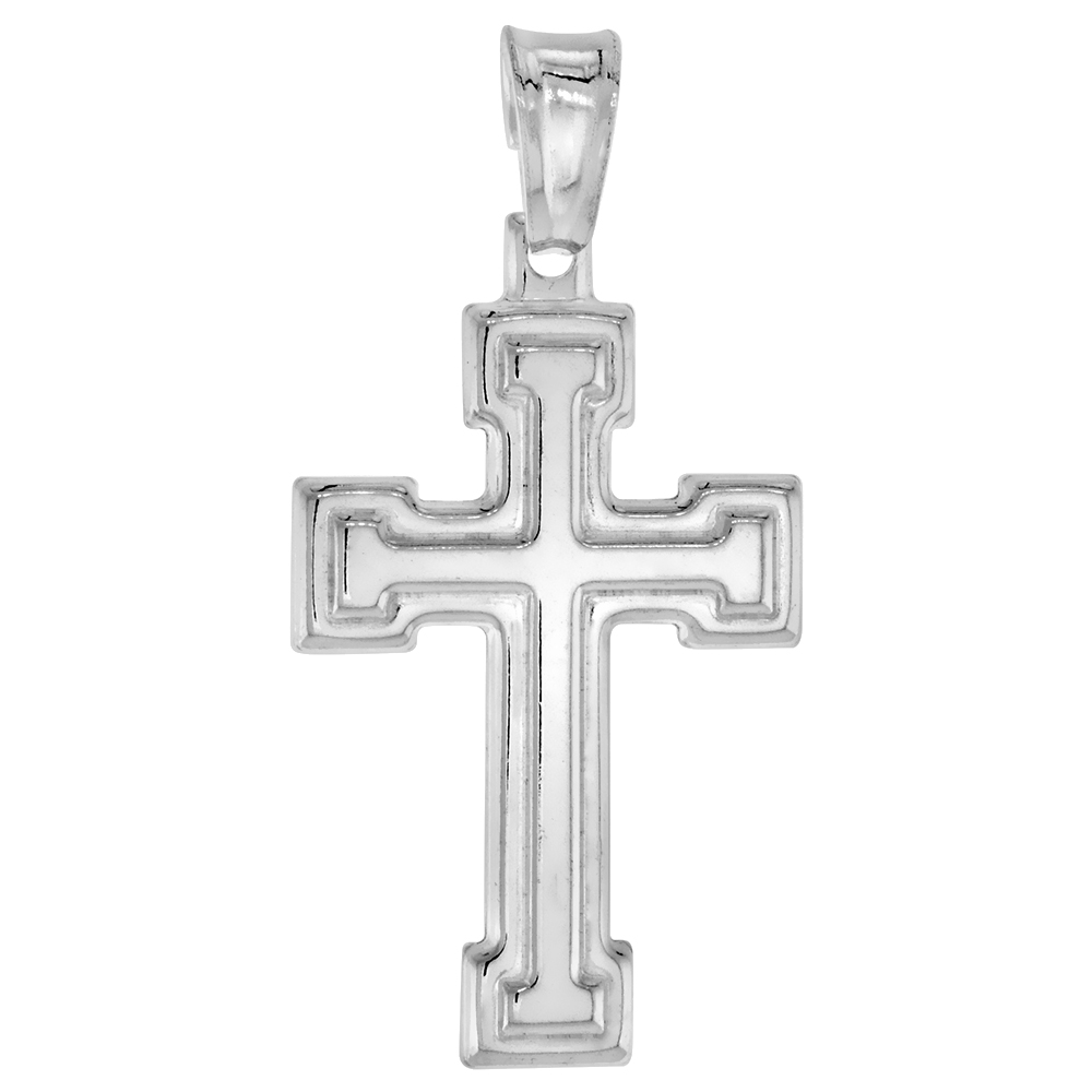 STERLING SILVER CROSS PENDANT HOLLOW ITALY 1 INCH (25 MM) TALL NO CHAIN