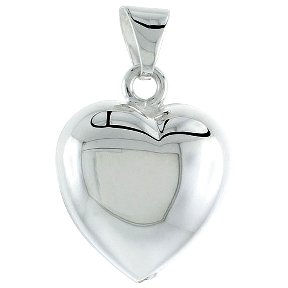 STERLING SILVER PUFFED HEART PENDANT HOLLOW ITALY 13/16 INCH (21 MM) TALL