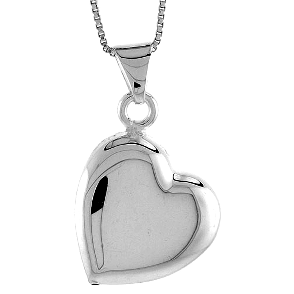 STERLING SILVER HEART PENDANT HOLLOW ITALY 7/8 INCH (22 MM) TALL