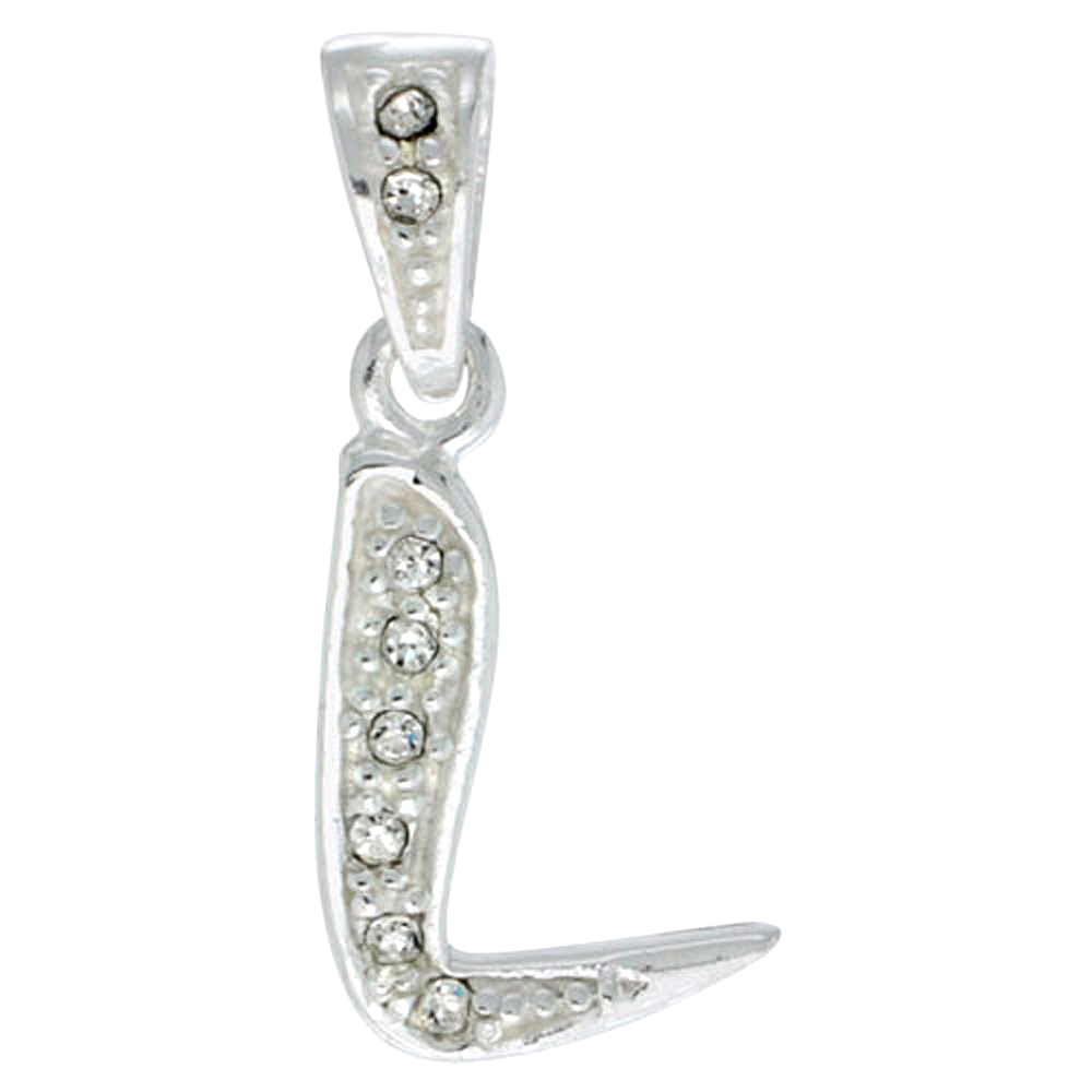 STERLING SILVER FANCY BLOCK INITIAL LETTER L PENDANT WITH CRYSTALS 3/4 INCH