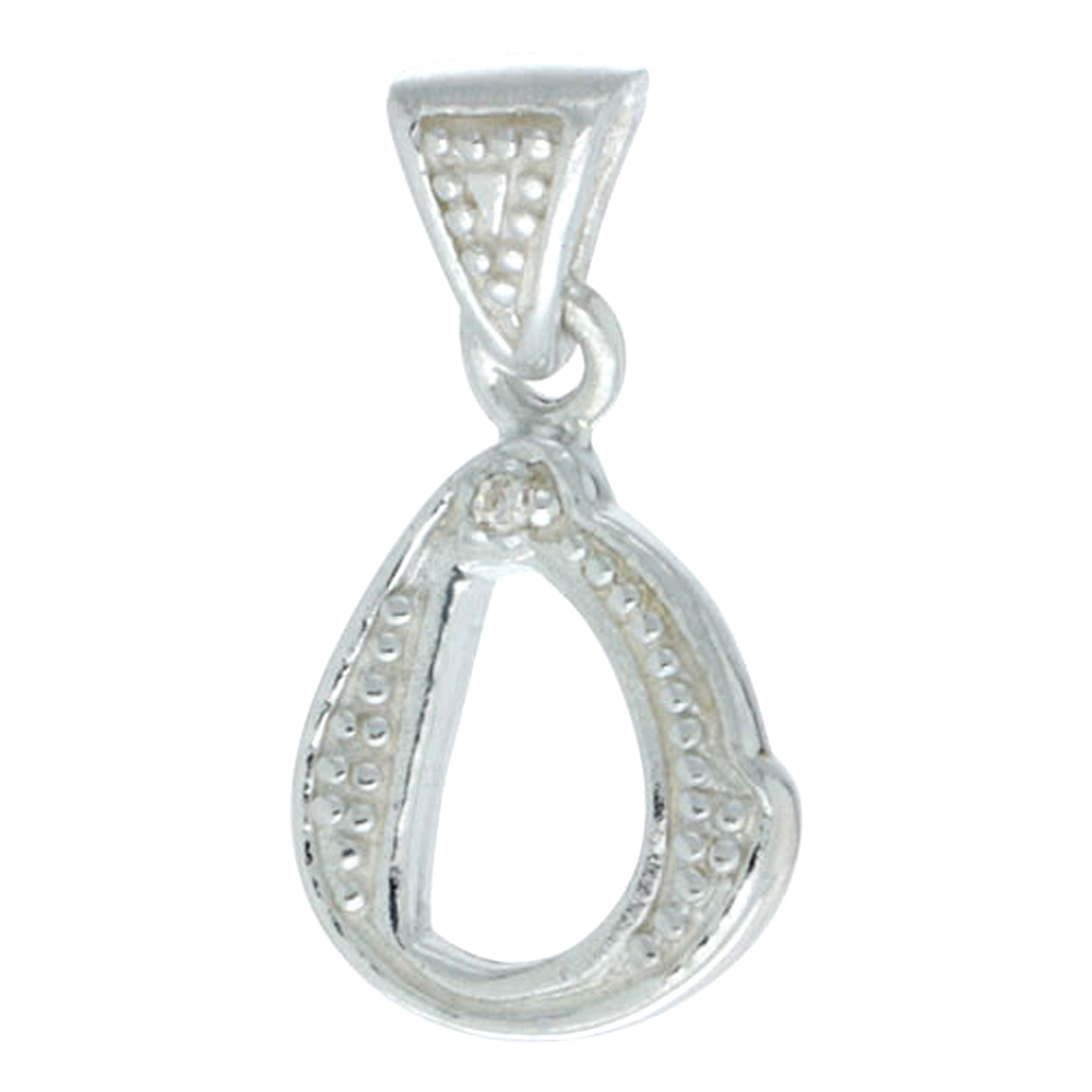 STERLING SILVER FANCY BLOCK INITIAL LETTER O PENDANT WITH CRYSTALS 3/4 INCH