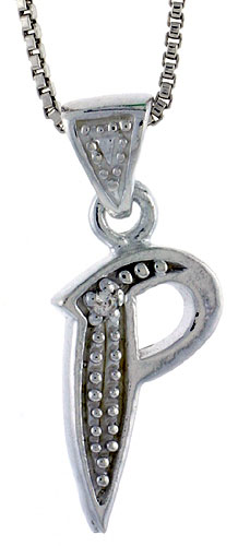 Sterling Silver Fancy Block Initial Letter P Pendant with Crystals 3/4 inch