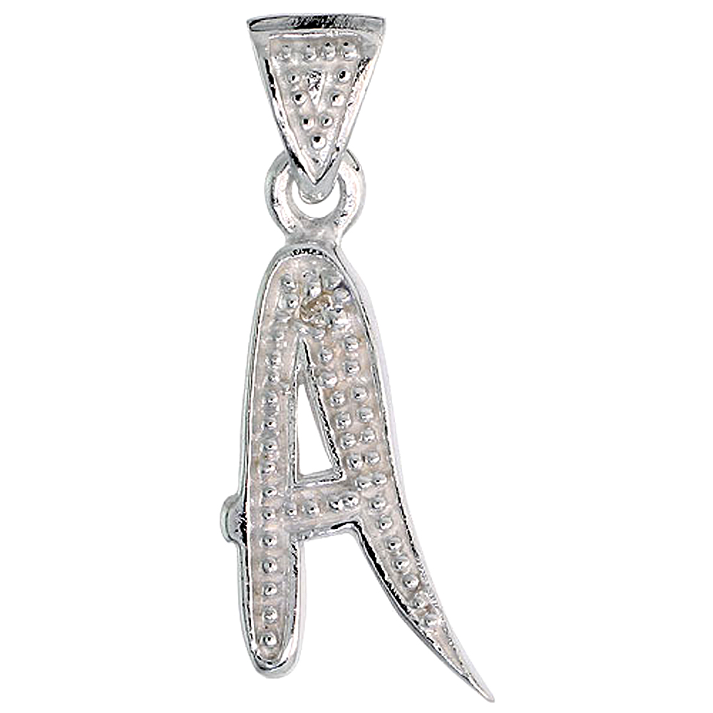 STERLING SILVER FANCY INITIAL LETTER A INITIAL PENDANT CZ STONE 3/4 INCH HIGH
