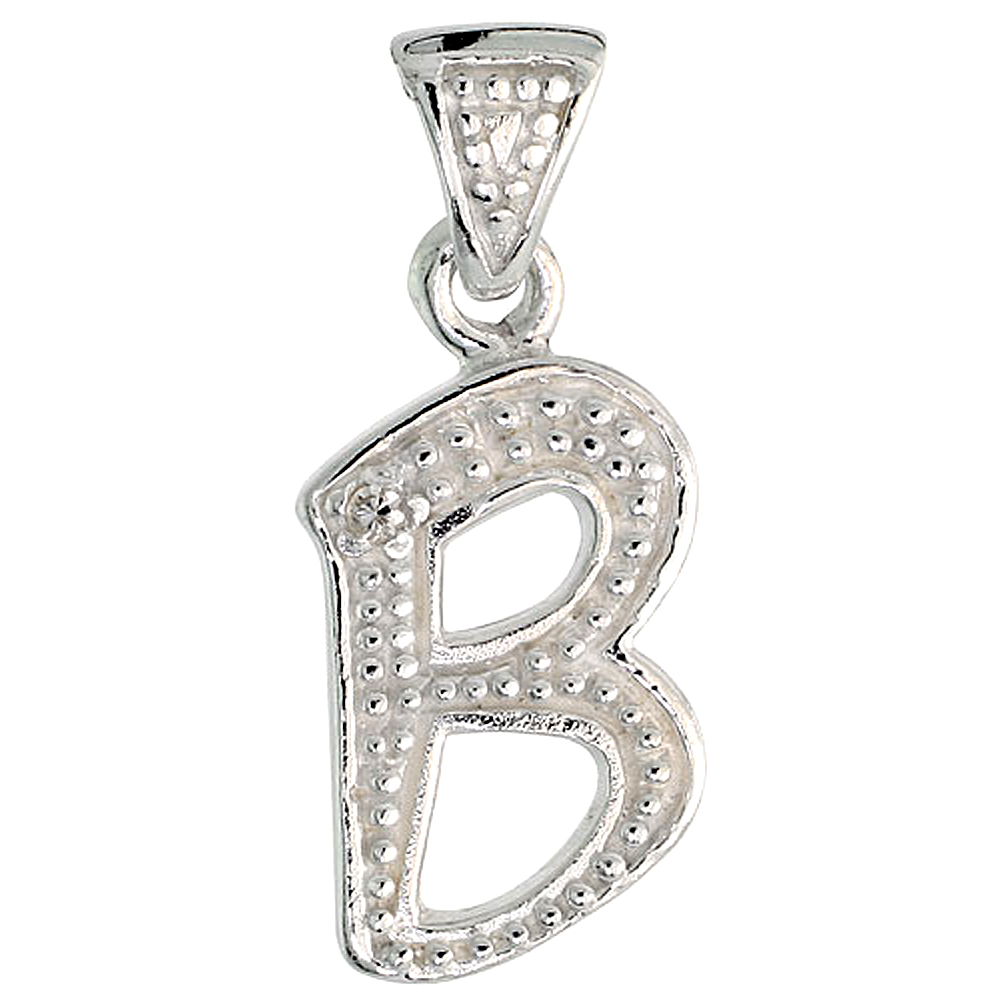 Sterling Silver Fancy Initial Letter B Initial Pendant CZ Stone 3/4 inch high