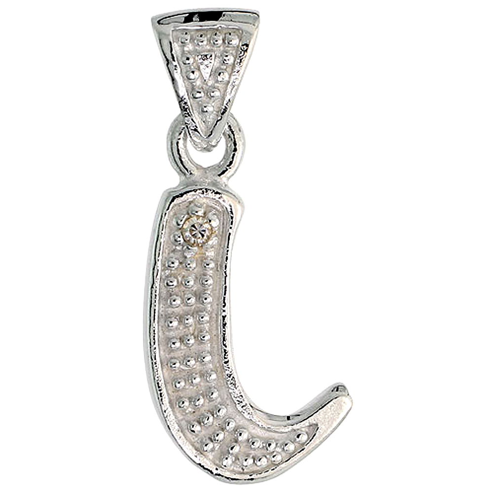 Sterling Silver Fancy Initial Letter C Initial Pendant CZ Stone 3/4 inch high