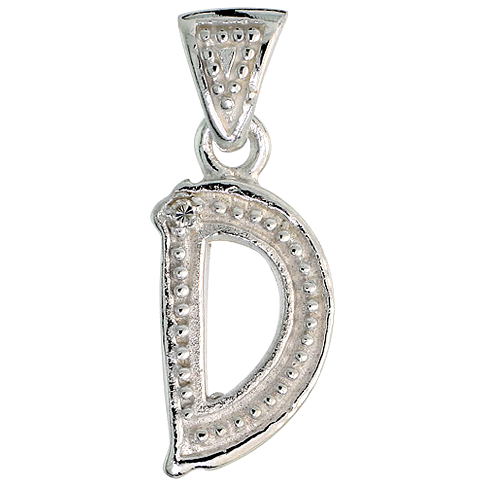 Sterling Silver Fancy Initial Letter D Initial Pendant CZ Stone 3/4 inch high