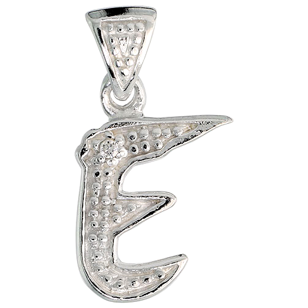 Sterling Silver Fancy Initial Letter E Initial Pendant CZ Stone 3/4 inch high