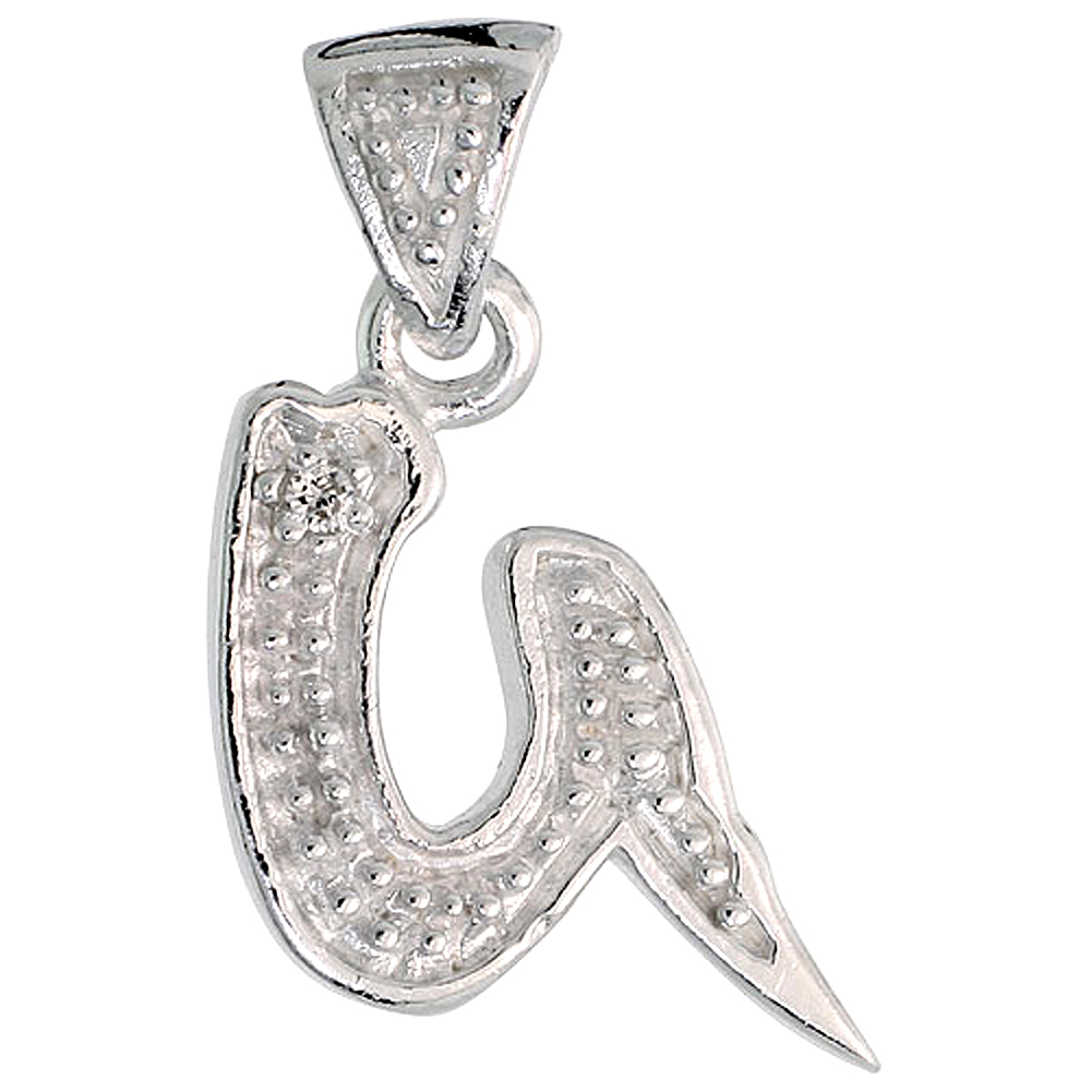 Sterling Silver Fancy Initial Letter G Initial Pendant CZ Stone 3/4 inch high