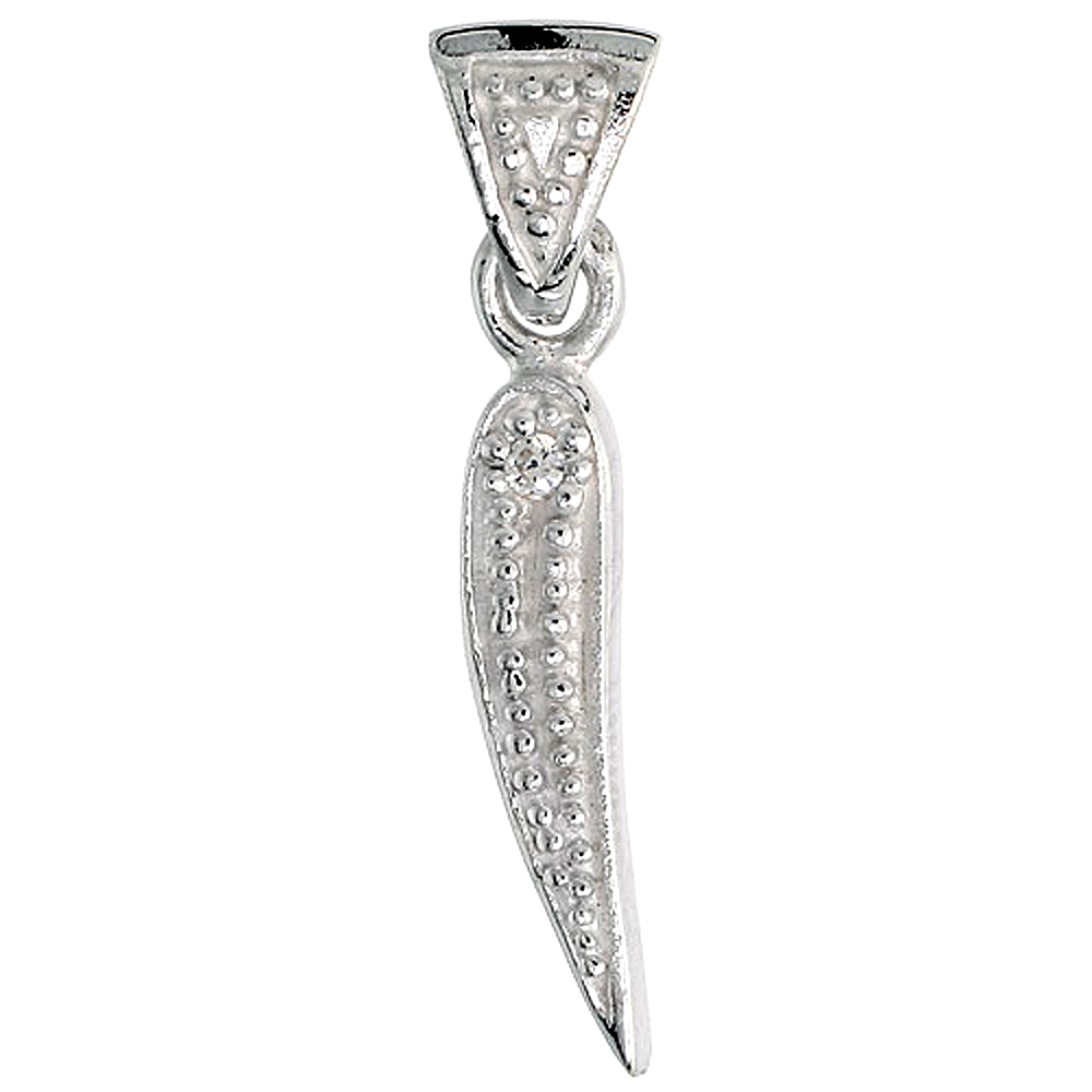 Sterling Silver Fancy Initial Letter I Initial Pendant CZ Stone 3/4 inch high