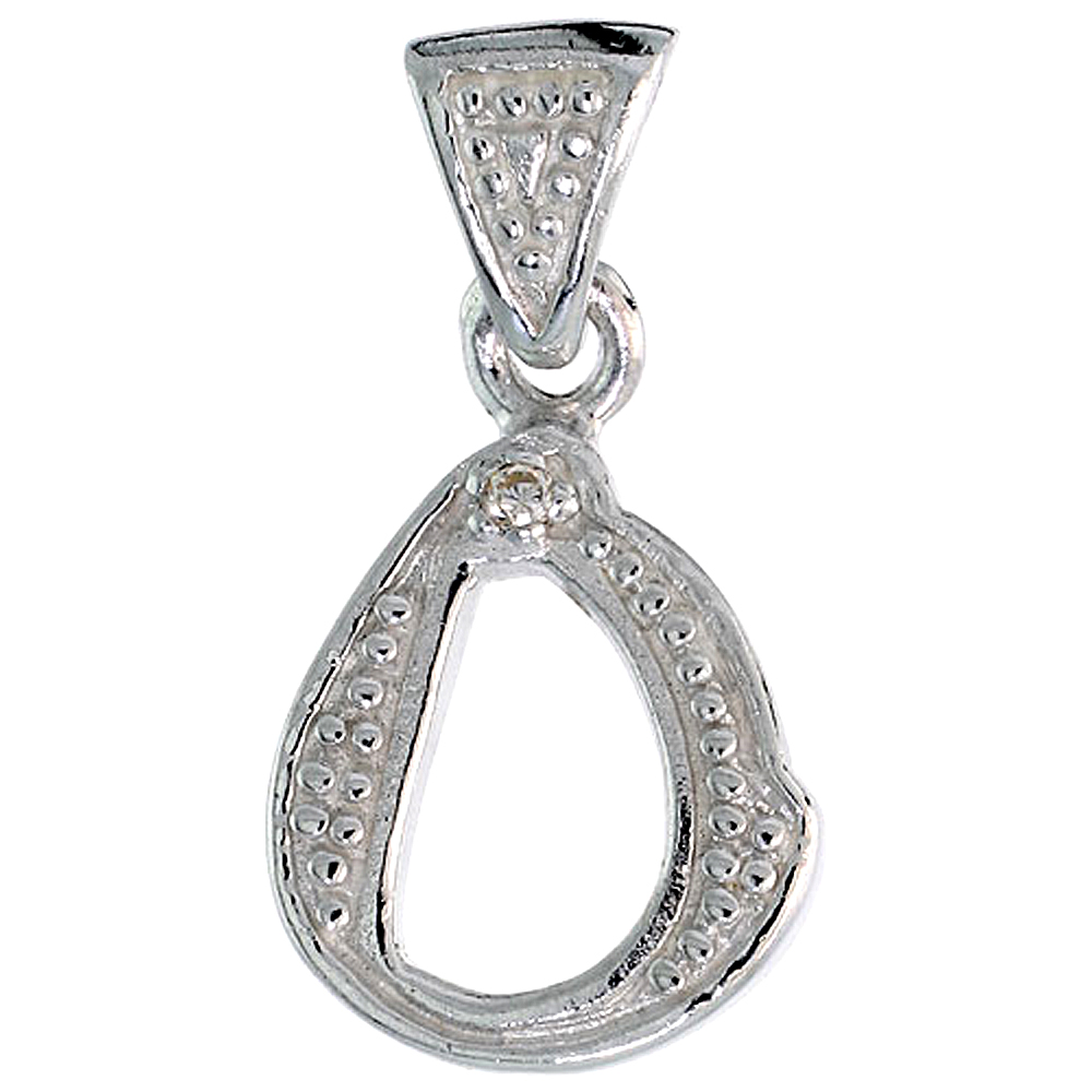 Sterling Silver Fancy Initial Letter O Initial Pendant CZ Stone 3/4 inch high