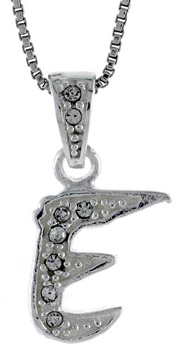 Sterling Silver Fancy Block Initial Letter E Pendant with Crystals 3/4 inch