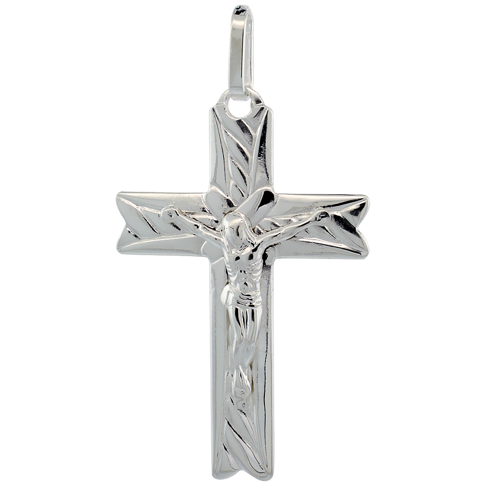 STERLING SILVER CRUCIFIX PENDANT ROPED CENTER 1 1/2 INCH HIGH WITH NO CHAIN INCLUDED