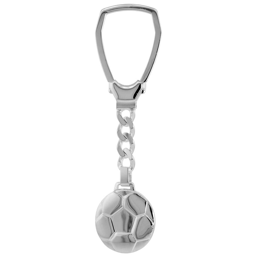 Sterling Silver Italian Soccer Ball Keychain, 1 inch (24 mm) wide