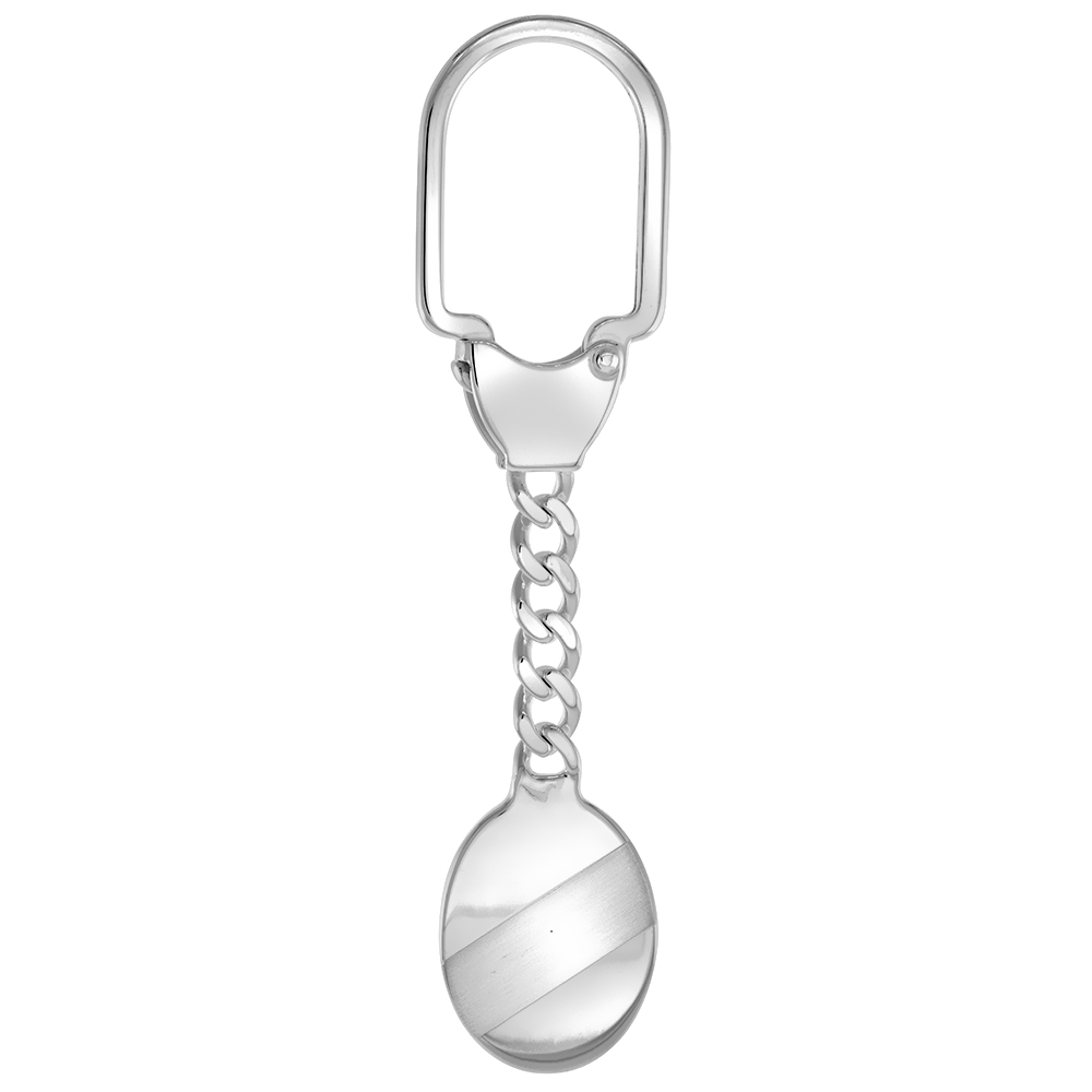 STERLING SILVER MONOGRAM KEYCHAIN ENGRAVEABLE OVAL TAG KEY CHAIN DIAGONAL STRIPE ITALY 3 1/2 INCH