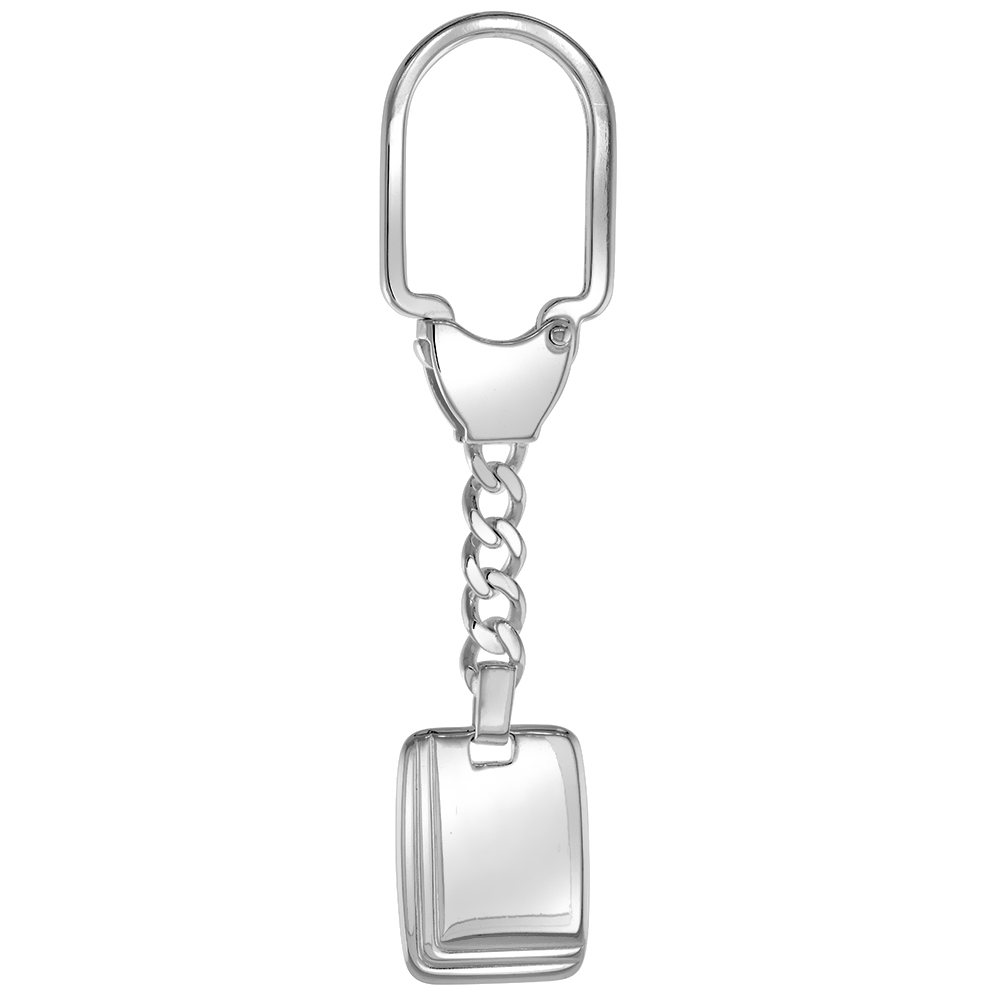 STERLING SILVER MONOGRAM KEYCHAIN RECTANGULAR TAG KEY CHAIN GROOVED EDGES ITALY 3 1/2 INCHES LONG
