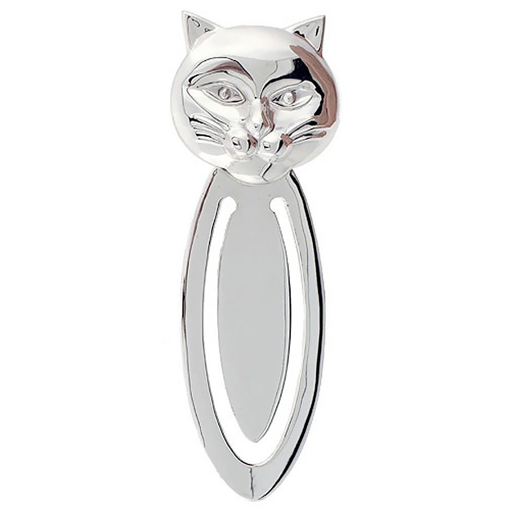 Sterling Silver CAT FACE Bookmark Clip 2 7/8 in. (73 mm) tall