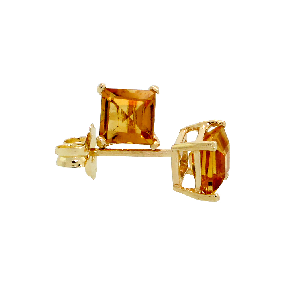 14K YELLOW GOLD 4 MM NATURAL CITRINE SQUARE STUD EARRINGS 1/2 CTTW NOVEMBER BIRTHSTONE