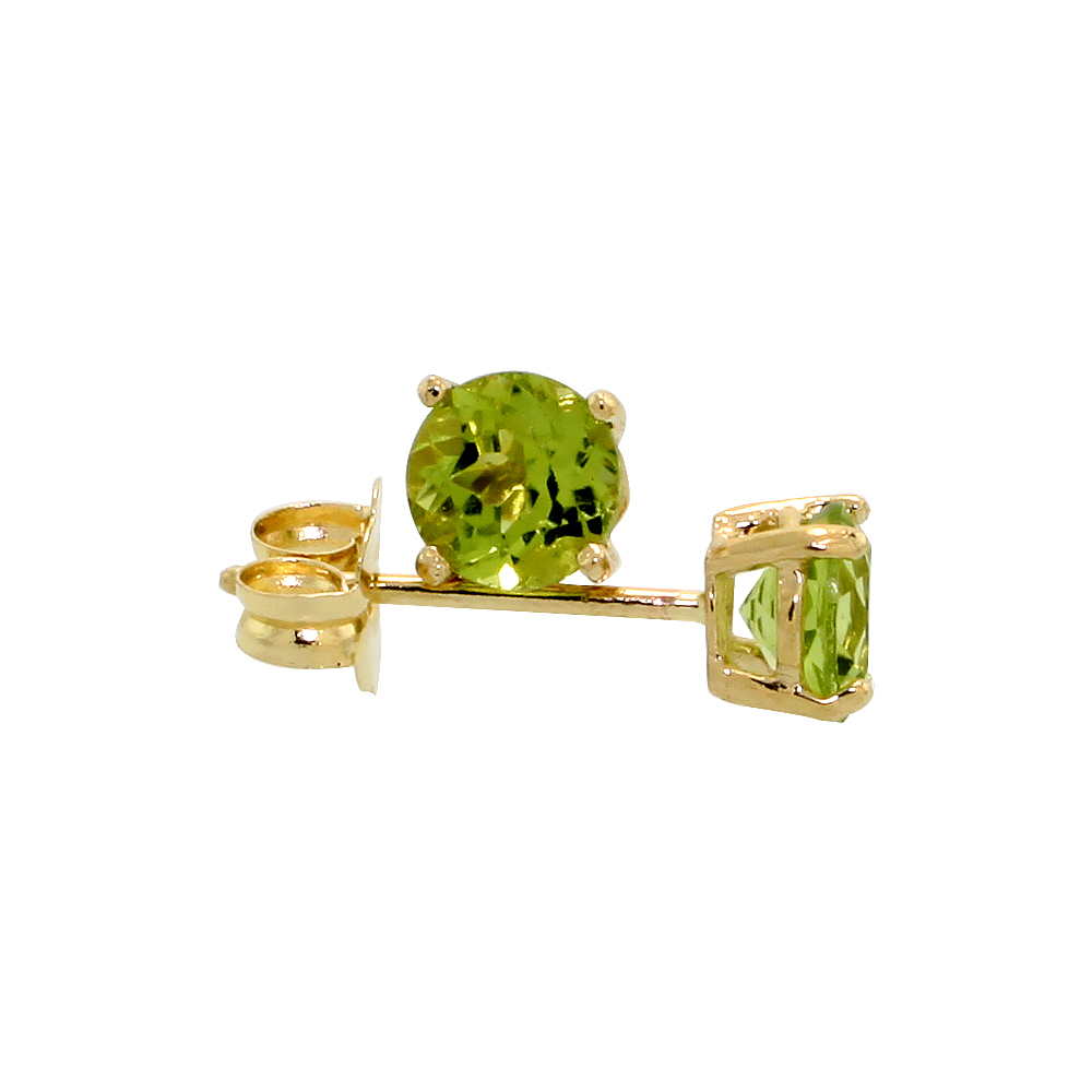 GENUINE 14K YELLOW GOLD 4 MM PERIDOT STUD EARRINGS 1/2 CTTW AUGUST BIRTHSTONE