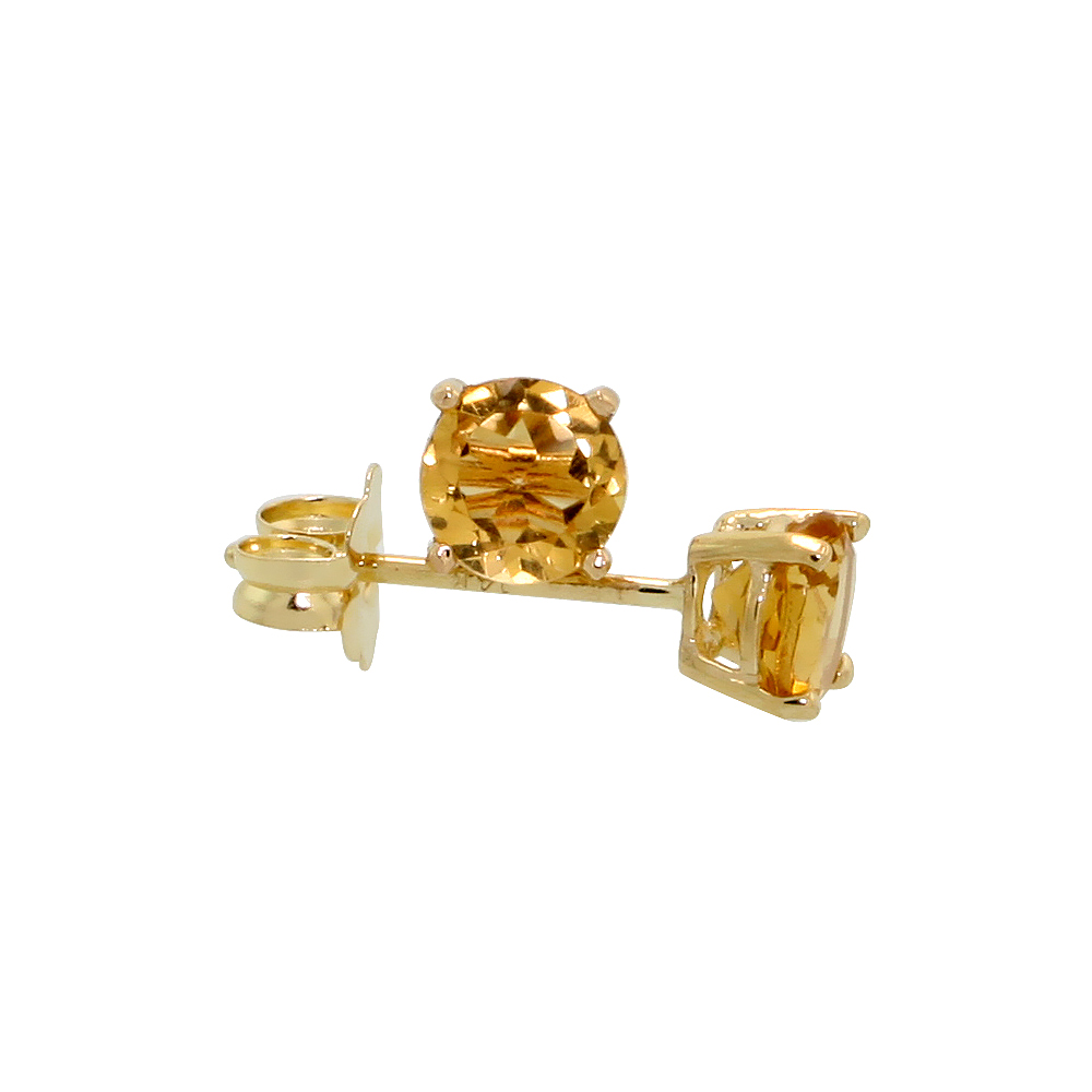 Genuine 14k Yellow Gold 4 mm Citrine Stud Earrings 1/2 cttw November Birthstone