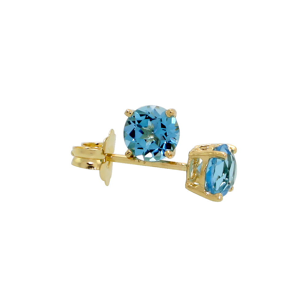 Genuine 14k Yellow Gold 4 mm Blue Topaz Stud Earrings 1/2 cttw December Birthstone