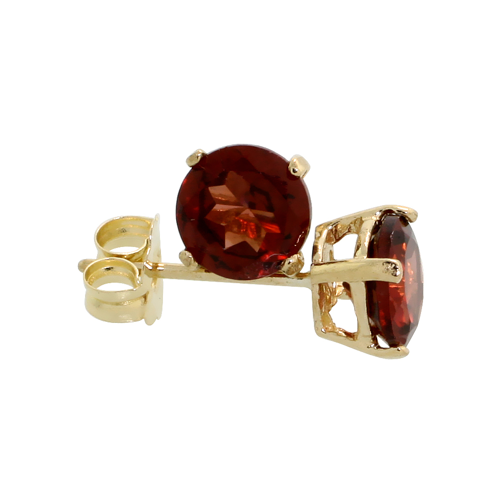 Genuine 14k Yellow Gold 5 mm Garnet Stud Earrings 1 cttw January Birthstone