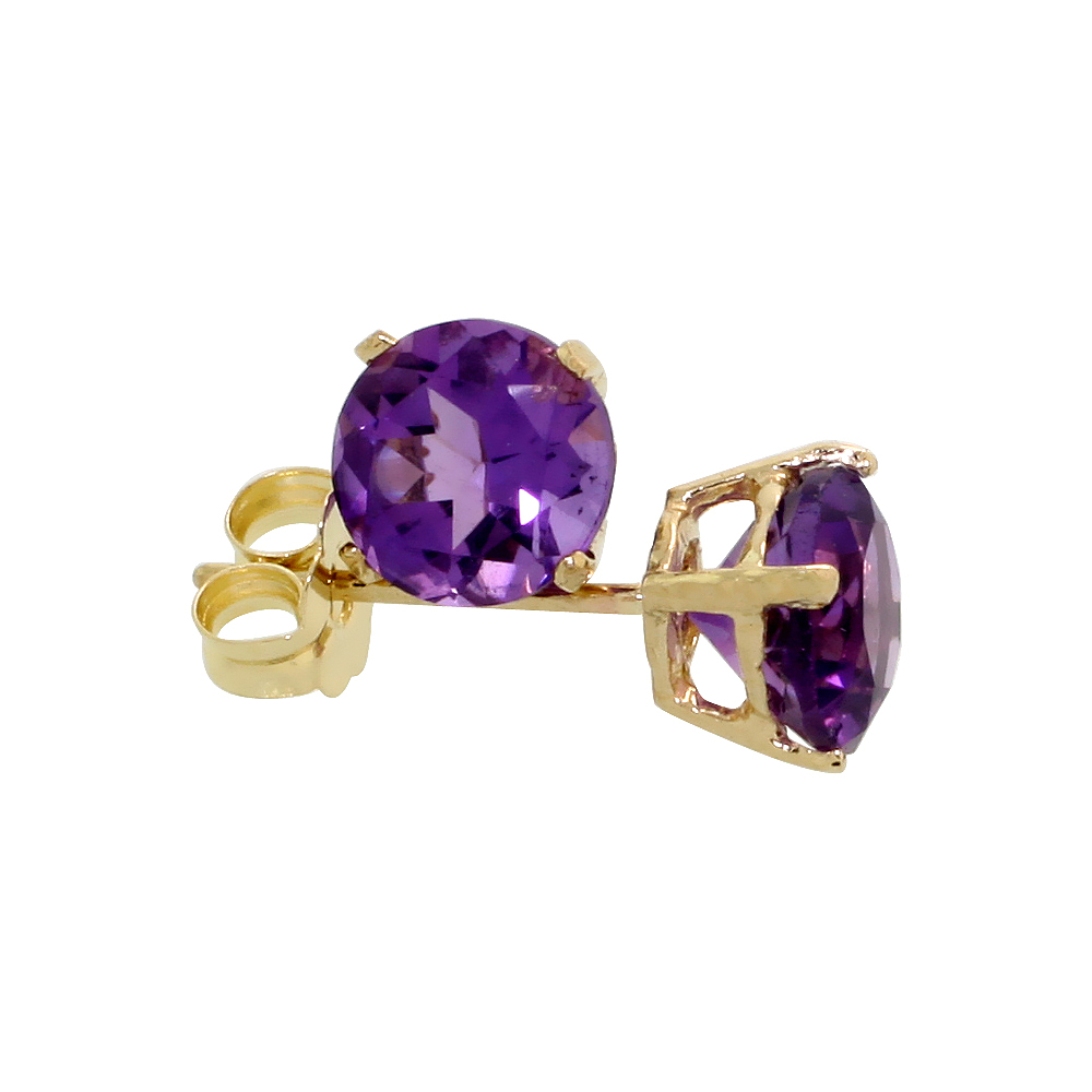 GENUINE 14K YELLOW GOLD 5 MM AMETHYST STUD EARRINGS 1 CTTW FEBRUARY BIRTHSTONE