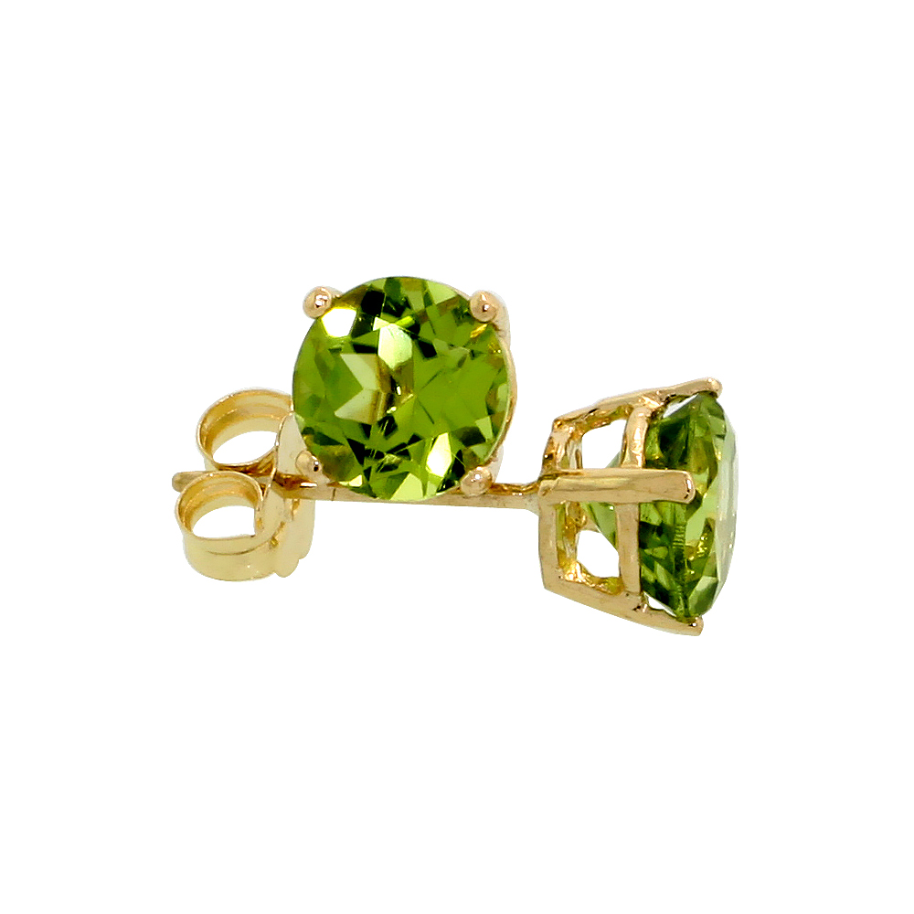 Genuine 14k Yellow Gold 5 mm Peridot Stud Earrings 1 cttw August Birthstone