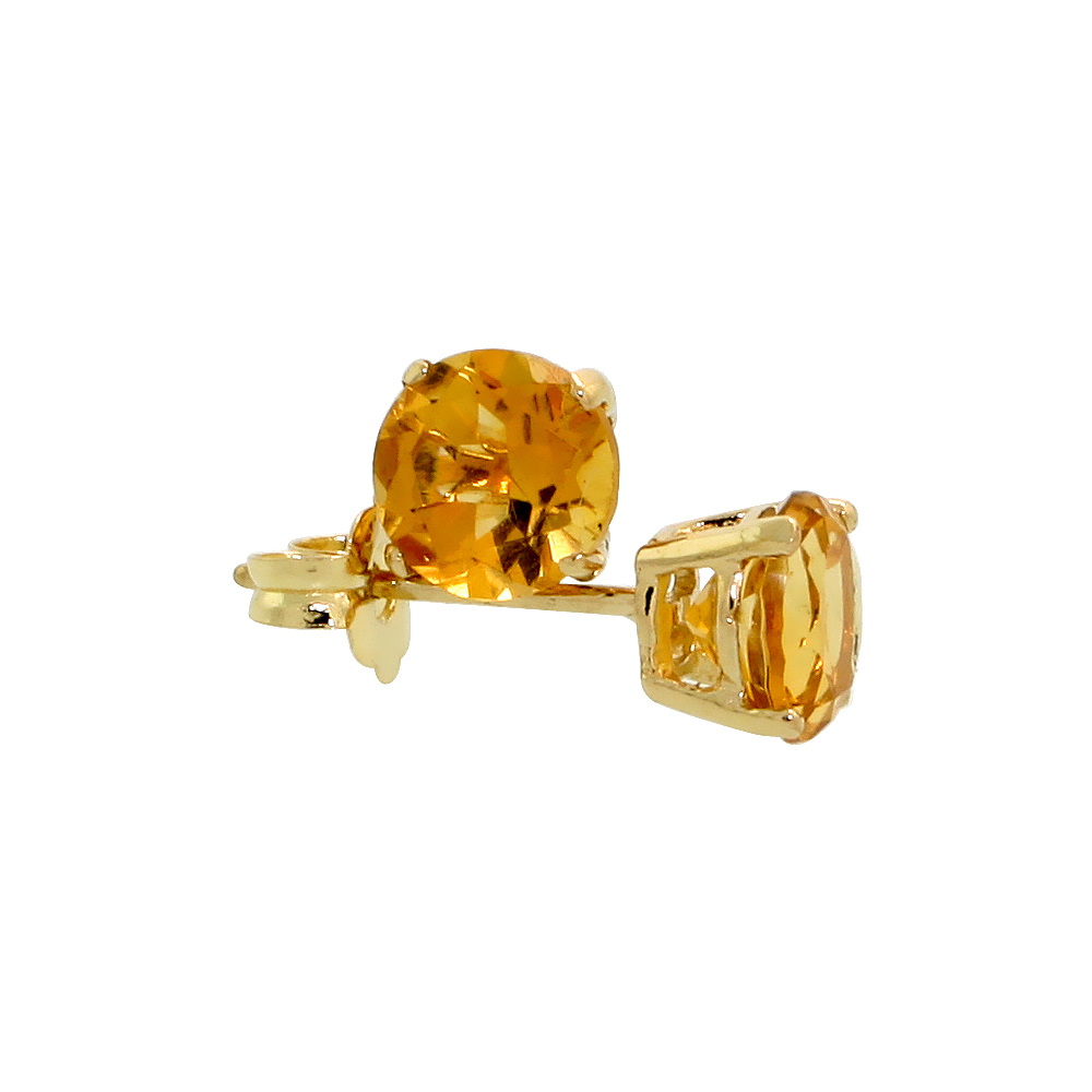 GENUINE 14K YELLOW GOLD 5 MM CITRINE STUD EARRINGS 1 CTTW NOVEMBER BIRTHSTONE