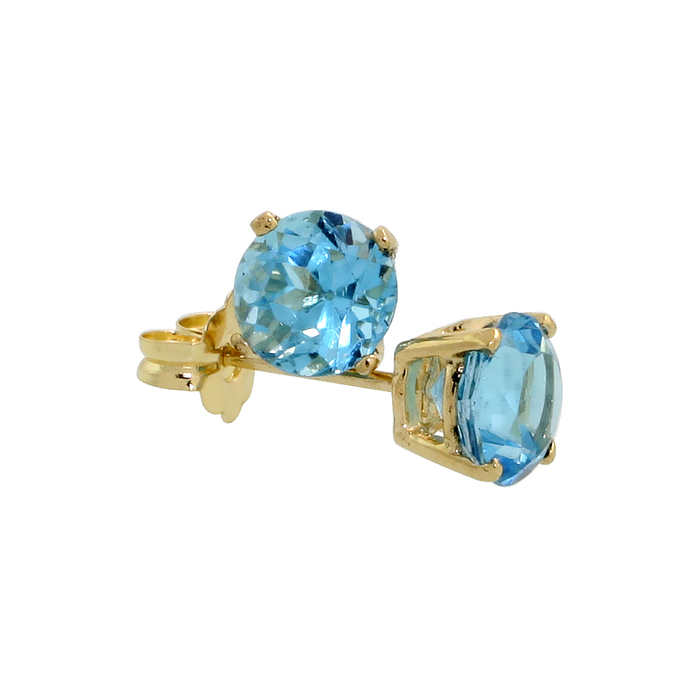 GENUINE 14K YELLOW GOLD 5 MM BLUE TOPAZ STUD EARRINGS 1 CTTW DECEMBER BIRTHSTONE