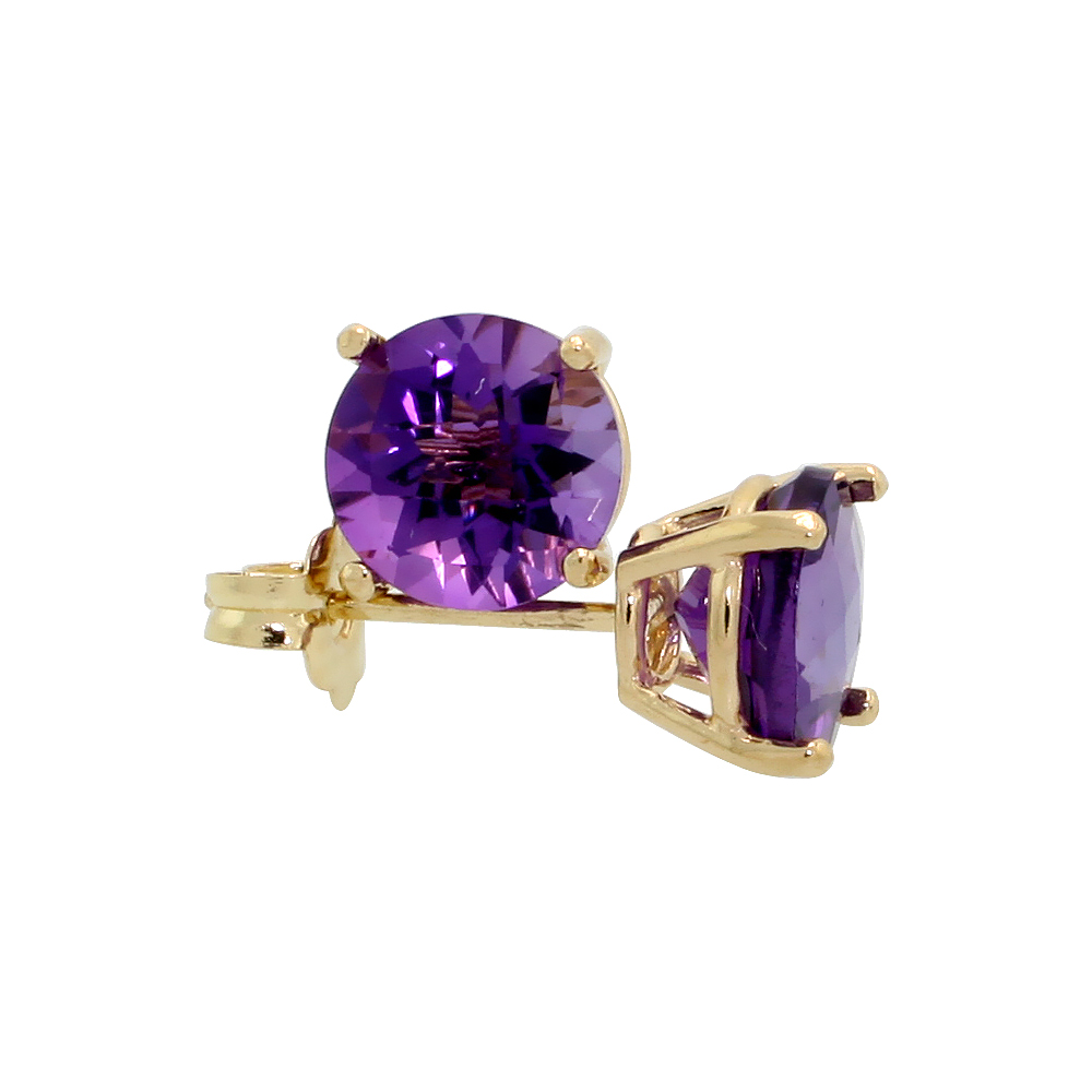 Genuine 14k Yellow Gold 6 mm Amethyst Stud Earrings 2 cttw February Birthstone